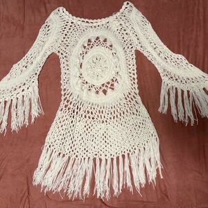 White Crochet Fringe Top
